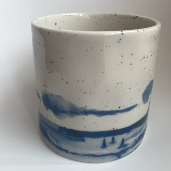 Anthropologie Buoyant Letters Coffee Mug "T" Monogram White Blue Stoneware Cup - Picture 4 of 9